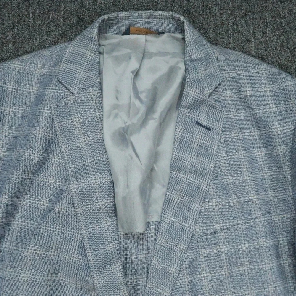 Brooks Brothers Blazer Mens 48R Blue Plaid Regent Fit Wool Linen Sport‎ Coat